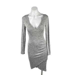 Trendyland Heather Gray Knit Deep V Neck Long Sleeve Bodycon Midi Dress Size XS